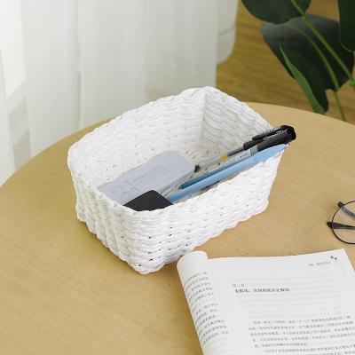 China Eco-Friendly and Durable Storage Recycled Nature Decorative White Rope Paper Basket Storage Basket Set of 3 for sale