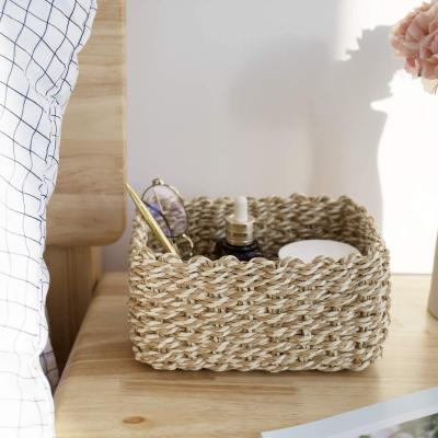 China Eco-Friendly And Durable Storage Recycled Nature Decorative Beige Rope Paper Basket Storage Basket Set Of 3 for sale