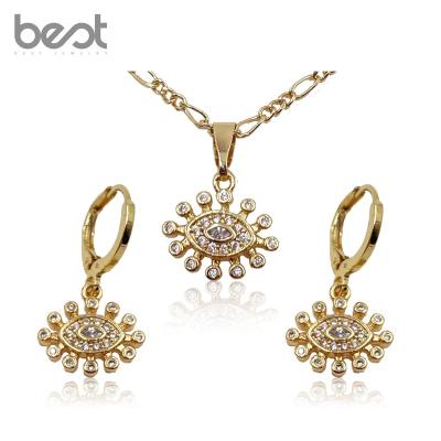 China Hiphop Hotsale Devil's Eye Cubic Zircon Charm Stud Earrings Necklace Set For Women Girl Unisex for sale