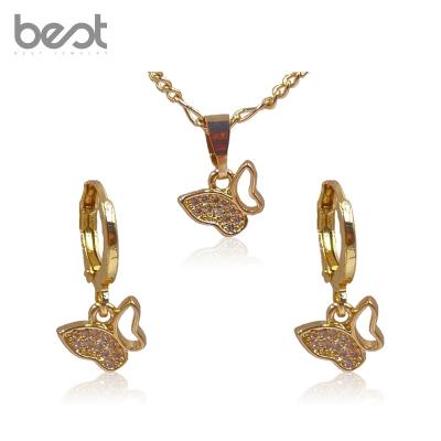 China 2022 New Fashion Cute 18k Gold Plated Multi-zircon Fantasy Butterfly Necklace And Earring Jewelry Set for sale