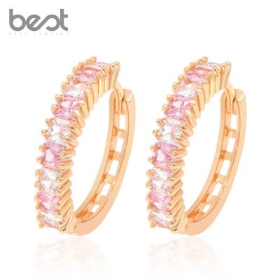 China Gold Plated Earrings CZ Circle Chinese Wedding Earrings Hiphop Maker Square Stone Huggies Earring for sale