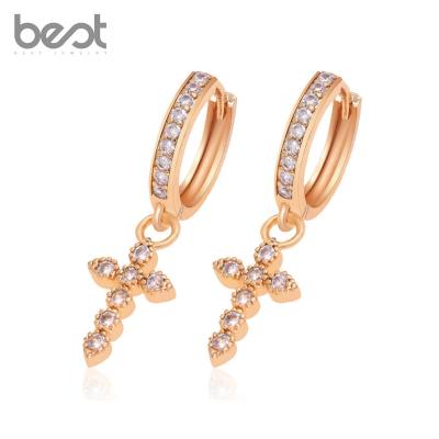 China Fashionable New Product Price Zircon Earrings Zircon Earrings Jewelry Cross Circle Cross Pendant Good Price Hanging Earring for sale