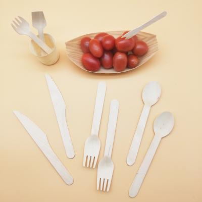 China Camping Biodegradable Disposable Dinnerware and FSC Wood Spoon Knife and Fork Sets for sale