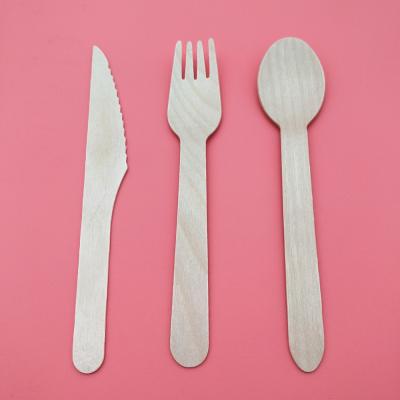 China 100% Camping Nature Birch Wood Disposable Wooden Cutlery Combo Kit for sale