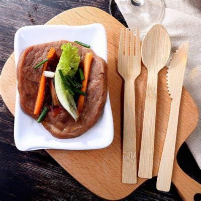 China Travel Eco Friendly Bamboo Utensil Camping Biodegradable Cutlery Set Bambus Besteck Knife and Fork Three Piece Set for sale