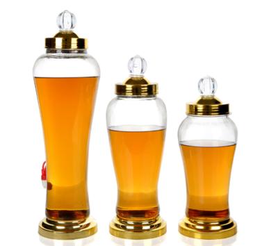 China Korean Beverage Style Wine Bottle 3L 4L 6L Ginseng Wine Glass Bottle Pot with Plastic or Stainless Steel Base and Tap for sale