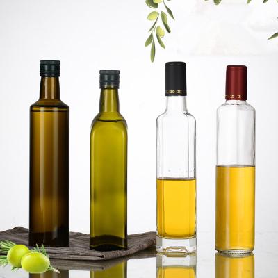 China Household products sell 100ml 250ml 500ml 750ml 1000ml round or square shape olive oil bottle cooking oil glass wholesale bottle with sealed cap for sale