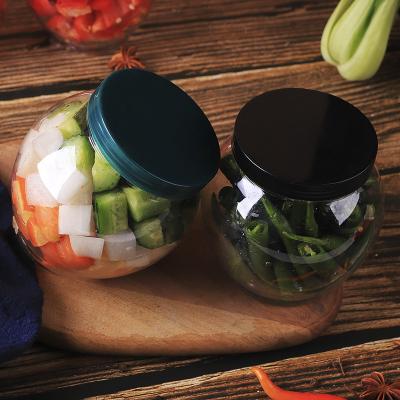 China High Grade 350ml 500ml 800ml Clear Plastic PET Food Storage Jar Kimchi Wine Sauce, Pickles Jars Food Storage Jar for sale