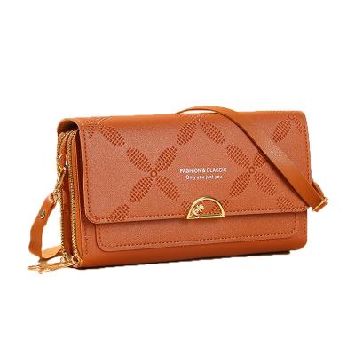 China New Fashion Women's PU Mobile Phone Bag Cross - Body Fashion Mini Embroidery Shoulder Messenger Bag Zipper Clutch Bag Factory Wholesale for sale