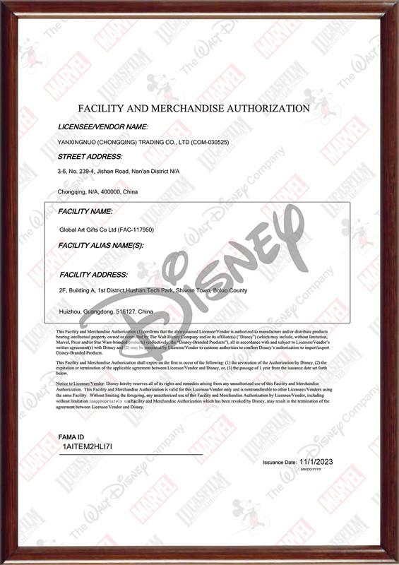 Disney Facility and Merchandise Authorization - Global Art Gifts Co., Ltd.