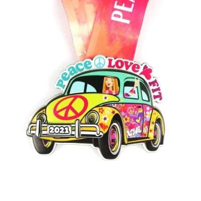 China Large Size Multi Color Filled Zinc Alloy Metal Award Medal Dual Material Custom Shape for sale