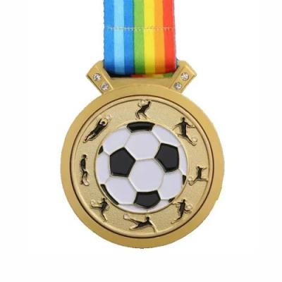 China Forma redonda Medallas de fútbol personalizadas grabadas Oro brillante / Plata brillante / Cobre brillante en venta