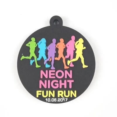 China Eco friendly Personalized Medal / Black PVC Rubber Medals 3D Medal for Neon Night Fun Run for sale