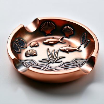 China Custom Antique Copper Metallic Ashtray With Oceanic Design Stylish Durable for sale