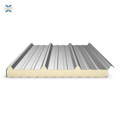 China Modern Corrugated Metal Roof Rock Wool Sandwich Panel Insulated Steel Roof Panels for sale