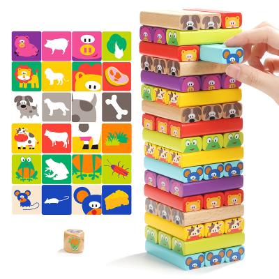 China Construction Toy Wholesale  wooden dice tumbling tower Montissori  colorful animal Stacking  building block toy for kids for sale