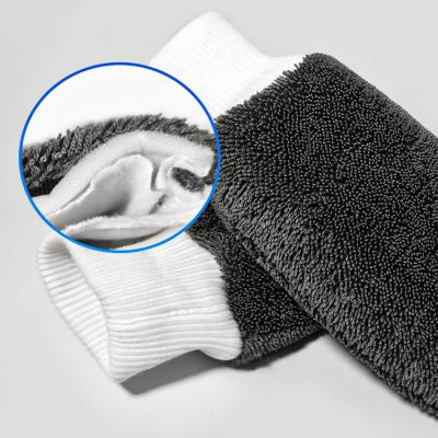 China High Absorbent Microfiber Car Wash Glove Coral Fleece Car Wash Mitt Cleaning Glove for sale