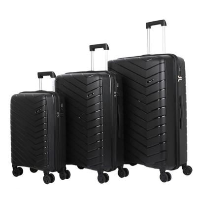 China Fashionable Hand Travel Koffer Suitcase Luggage Sets 3 Pcs Style Spinner Lock Luxury Black Color Unisex Material for sale