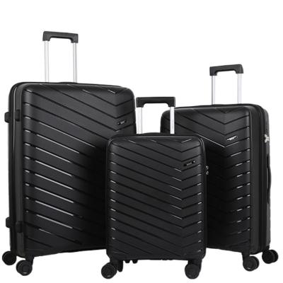 China Fashionable Hand Travel Koffer Suitcase Luggage Sets 3 Pcs Style Spinner Lock Luxury Black Color Unisex Material for sale