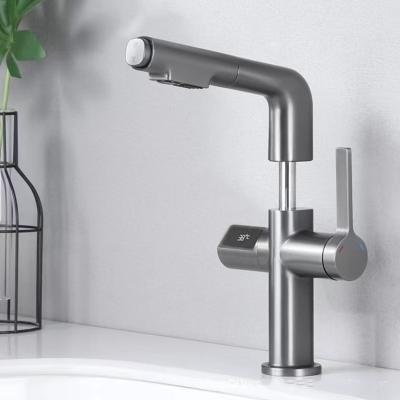 China Pull out spray SMART DIGITAL PULL OUT HOT and COLD WATER TAP BASIN MIXER BATHROOM BASIN MIXER for sale