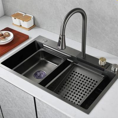 China With faucet kitchen sink set with rainfall faucet and pull-out drain basket and cutting board for sale