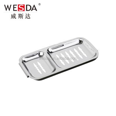 China Silver WESDA Square Stainless Steel Soap Dish Two Dish Bathroom Sets Metal Soap Dish Sustainable Bathtub/Soap Dish/Soap Basket for sale