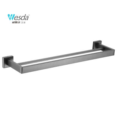 China NEW 2022 WESDA Modern Double Rod Towel Rack Bathroom Kitchen Towel Rack SUS 304 Stainless Steel Gray for sale