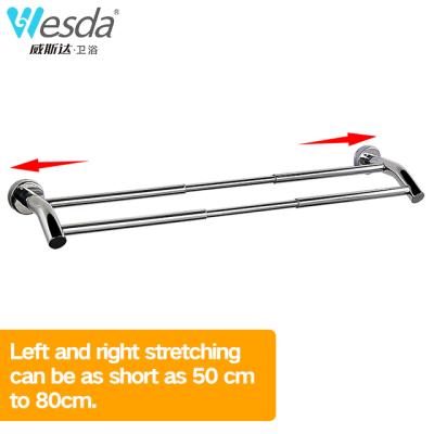 China 304 Stainless Steel Flexible Double Rod Towel Rack Light Bathroom Stretch Towel Rack Lengths Can Stretch 50-81cm for sale