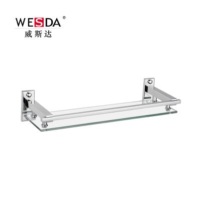 China Wesda Modern Wall Mounted Silver Stainless Steel Bathroom Glass Shelf Rectangular C005 1 Tier for sale