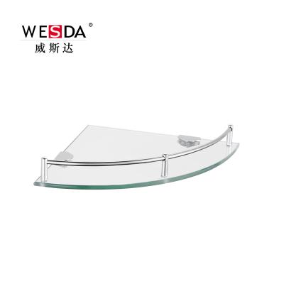 China Wesda Modern Wall Glass Shelf With Single Glazed Border C006 Stainless Steel Bathroom Rack for sale