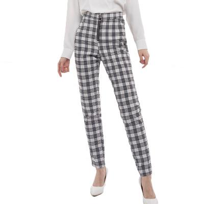 China QUICK DRY Elegant Mid Waist Casual Stacked Women Stretch Legging Zipper Stretch High Waist Plaid Pants Women for sale