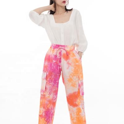 China QUICK DRY Dye Multicolor Cotton Wide Leg Women's Loose Casual Women's Long Pants for sale