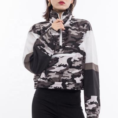 China ODM Class Quality QUICK DRY Geometric Zipper Windbreaker Camouflage Printed Hooded Casual Windbreaker Jacket Women for sale