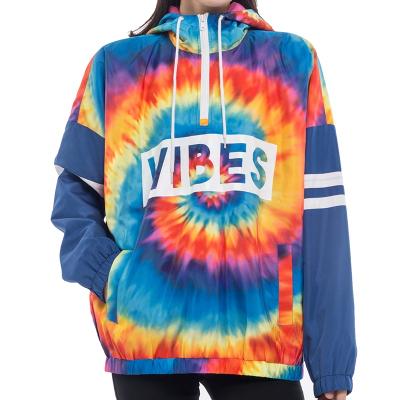 China Wholesale QUICK DRY Unisex Casual Neon Rainbow Tie Dye Hoodie Screen Print Embroidery Anorak Jacket Women for sale