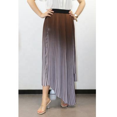 China Latest Hi-Low Elastic Women's Long Skirt Design Custom Pleated Waistband Anti-Static Pleated Skirts Women for sale