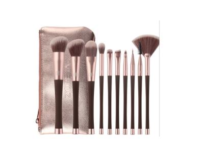 China Matt Coffee Aluminum Ferrule 10pcs Makeup Brush Set for sale