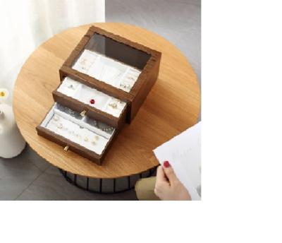 China Wooden jewelry box drawer with glass lid for sale