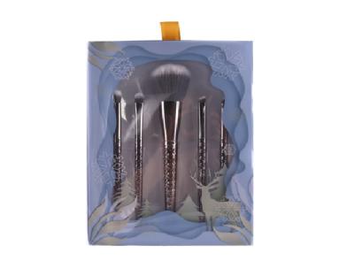 China 100% Synthetic Hair 5pcs Gunmetal Foil Makeup Brush Shiny Gift Set for sale