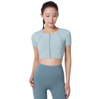 China Fitness Gym Sportswear Yoga Short Sleeve Solid Breathable Shirts Sports Top Quick Dry Shirt for sale