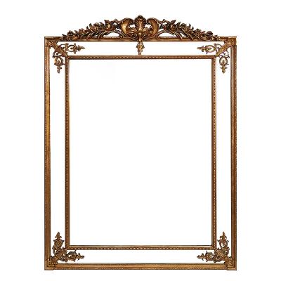 China Modern European luxury gold color boutique wedding style solid wood carving floor full length mirror for sale