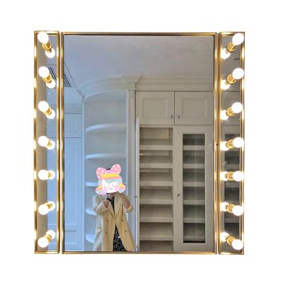 China Modern hot sale stainless steel squares with lights gold color dressing table mirror for wedding dress store for sale