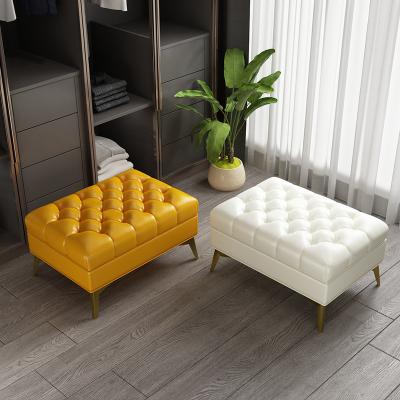 China Metal Base Square Footstool Ottoman (Height) Adjustable Home Gold Leather Furniture Footstool Footstool for sale