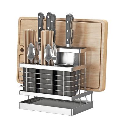 China Viable New Item Multifunctional Kitchen Knife Rack Cutlery Storage Holder Kitchen Knife Shelf and Cutting Board Holder Rack for sale