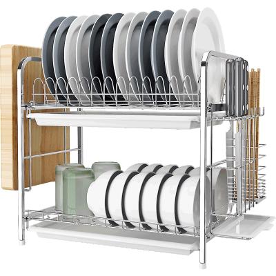 China Sustainable 2 Tier Dish Drying Rack 304 Stainless Steel Dish Rack Dish Rack Kitchen Organizer Rack Dish Rack for sale