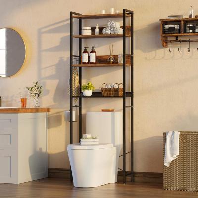 China Toilet Space Saver 4-Tier Over The Toilet Storage Rack Wooden Multifunctional Bathroom Toilet Freestanding Rack for sale