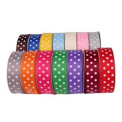 China Luster Factory Polyester 3 Dots Printed 22mm Wide Grosgrain Ribbon with Dots for sale