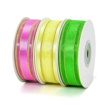 China Fashional Gold Four Eco-friendly Cheap Ribbon Sheer Organza Ribbon Snow For Flower Wrapping Hairdressing/Korean Sheer Ribbon for sale