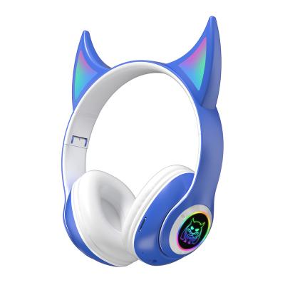 China Earphone RGB BT 5.0 Radio Headphones Over Ear Cat LED Light Foldable Music Headset For Adult Girls Boys MP3 And Kids for sale