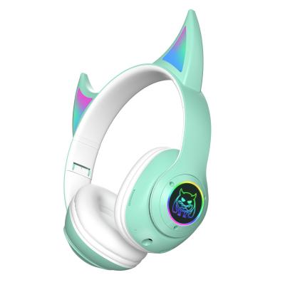 China Foldable Cat Ear Wireless BT Headphone LED Light with Microphone for Kids Girls Boys PC Laptop Mobile for sale