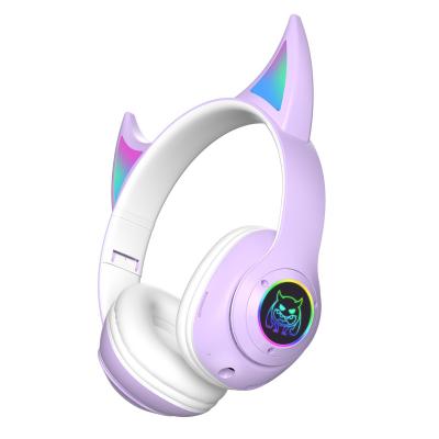 China Foldable Cat Ear Wireless BT Headphone Earphone Over Ear Wireless Headset LED Light with Microphone for Kids Girls Boys PC Laptop Mobile for sale